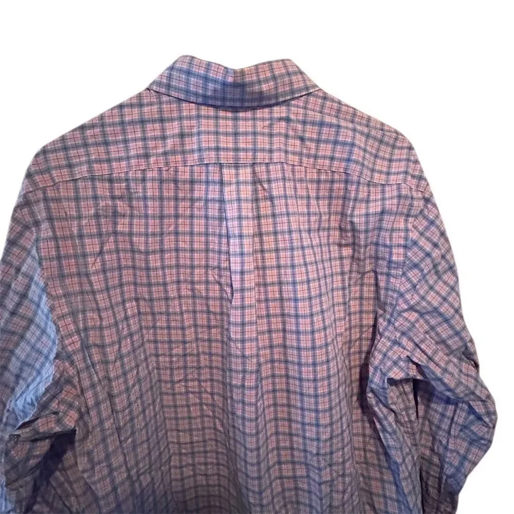 Polo Ralph Lauren Men's L‎ Pink and Blue Plaid Long Sleeve Button Down Shirt